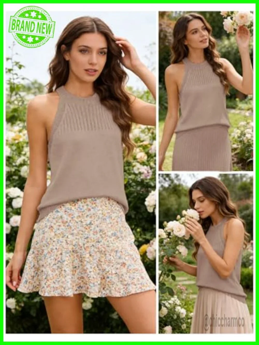 Halterneck Knit Tank Top Sleeveless Y2K Crochet Beach Cover Up Layering